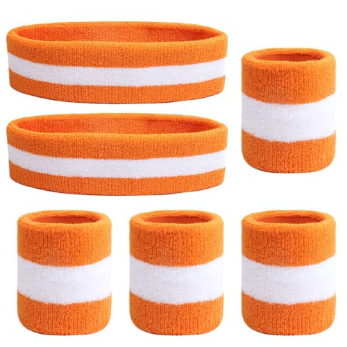 Schweißband Sets, 2 Sets Gestreifte Schweißbänder, Elastische Schweissband Armband Set für Sport, Fitnessstudios, Laufen, Ballspielen von MiOYOOW