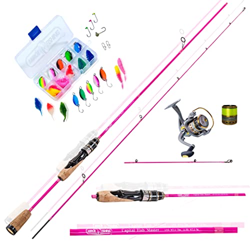 Fishing Girl Power Set Angelcombo - UL-Rute 1,80m 2-6g, Rolle mit Schnur, Köderset inklusive Spoons und Softures sowie Gummiködern - für anspruchsvolle Forellen Anglerinnen. von MiRoeFishing