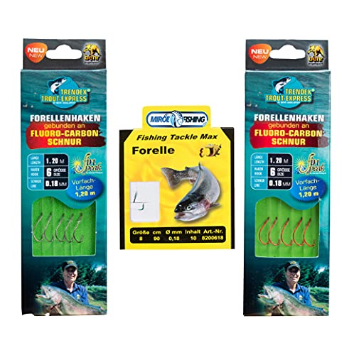 MiRoeFishing Angelhaken Set TroutCatcher mit scharfen Haken an Fluoro-Carbon Schnur + Forellenhaken zum Forellen Angeln. von MiRoeFishing