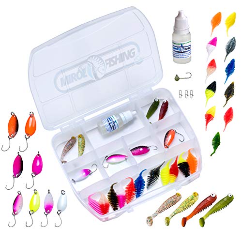 MiRoeFishing UL Angelköder Kunstköder Set inkl. Feinripp Pongos I Spoon I Gummifische perfekt für Forelle und Barsch. Zubehörset Köderset MiRoeFishing UL Angelköder Kunstköder Set inkl. Feinripp Pongos I Spoon I Gummifische perfekt für Forelle und Barsch. Zubehörset Köderset von MiRoeFishing