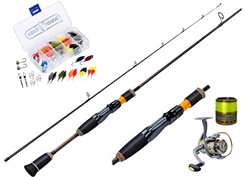 MiRoeFishing UL- Angelset mit Alpha Carbonrute 1,80m + Angelrolle Expert1000 mit monofiler Schnur bespult + Köderset. Ready for Fish ! Spinnrute - Steckrute - extrem biegsam von MiRoeFishing