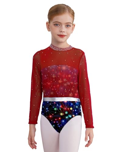 Miaeowve Ballettkleidung Kinder Mädchen Langarm Trikotanzug Stehkragen Tanzbody Strass Glitzer Turntrikot Wettbewerb Tanzkostüm Burgundy 146-152 von Miaeowve