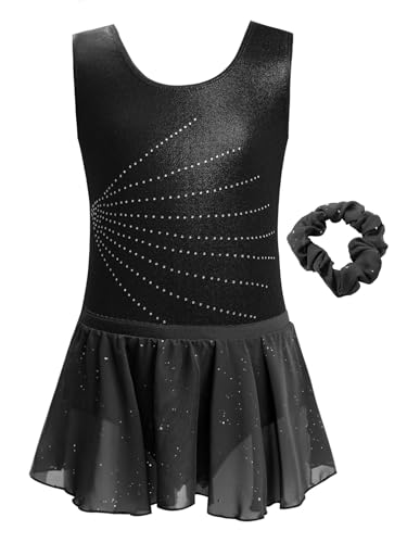 Miaeowve Kinder Mädchen Ballett Tanzkleid Strass Glitzer Balletttrikot Metallic Leotard Mit Chiffon Rock Haarband Tanzkostüm Navy blau 122-128 von Miaeowve