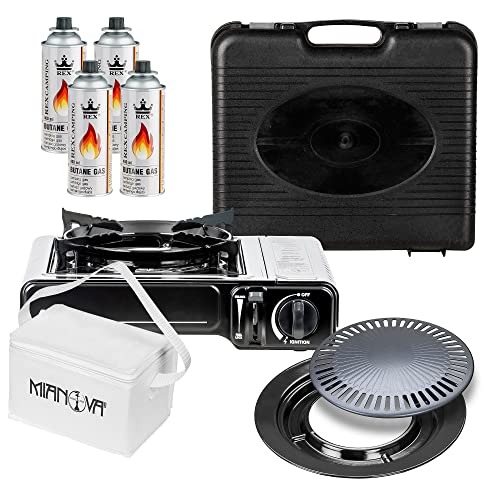 Mianova Campingkocher Outdoor Gaskocher Notfallkocher BBQ Anzünder Grill Gaskartuschen Gas Kocher Herd 1 flammig Set Grillplatte Camping Koffer Grillplatte + 4 Gasflaschen Mianova Campingkocher Outdoor Gaskocher Notfallkocher BBQ Anzünder Grill Gaskartuschen Gas Kocher Herd 1 flammig Set Grillplatte Camping Koffer Grillplatte + 4 Gasflaschen von Mianova