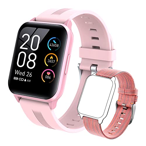 MicLee 1.69 Zoll Smartwatch Fitness Tracker mit Pulsmesser Wasserdicht Fitness Armbanduhr Sportuhr mit Schrittzähler für Damen Herren für iOS Android Handy mit Zwei Armbandbänder von MicLee