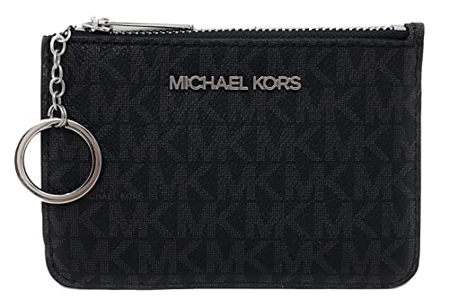 Michael Kors Jet Set Travel Small Top Zip Coin Pouch with ID Holder - PVC Coated Twill (Black with Silver Hardware) von Michael Kors