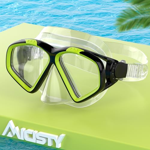Taucherbrille Erwachsene Erwachsene Taucherbrille 180° Panorama Anti-Fog Schwimmbrille Tempered Glas Tauchgerät Maske Verstellbares Silikonband für Schnorcheln Schwimmen von Micisty