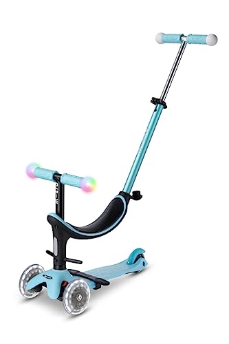 Micro Mobility Micro Mini2Grow Deluxe Magic LED Scooter aus Glasfaserverstärktem Kunststoff in der Farbe Hellblau für Kleinkinder, MMD358 von MICRO