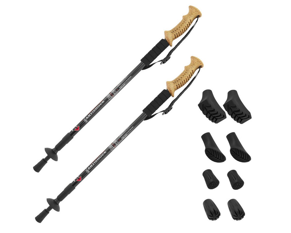 MidGard Nordic-Walking-Stöcke Teleskop Antischock Wanderstöcke aus Aluminiumlegierung mit Korkgriff (Spar-Set, inkl. 5 Paar Gummipads), Leicht, mit ergonomischen Korkgriffe, inkl. 5 Paar Gummipads von MidGard