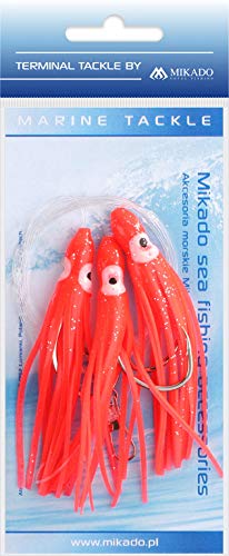 MIKADO Octopus Rig, bestehend aus DREI Oktopussen in Rot o. Blau-Weiß, DREI Größen von 8cm, 10cm und 12cm verfügbar, Hakengröße 6/0 BZW. 7/0 (6/0 - Rot - 8cm) von Mikado