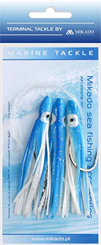 MIKADO Octopus Rig, bestehend aus drei Oktopussen in Rot o. Blau-Weiß, drei Größen von 8cm, 10cm und 12cm verfügbar, Hakengröße 6/0 BZW. 7/0 (7/0 - Blau-Weiß - 12cm) von Mikado