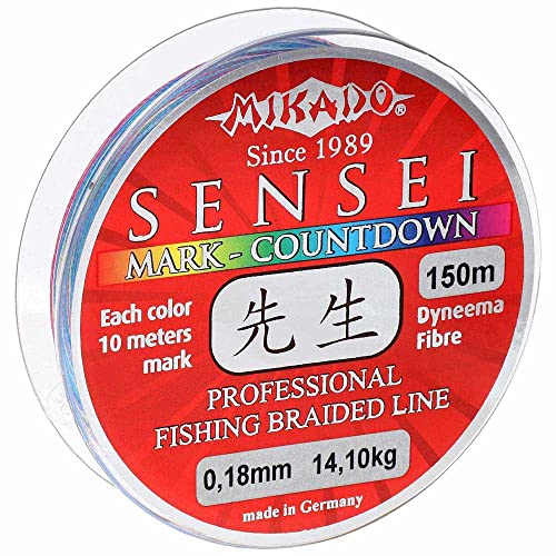MIKADO Sensei geflochtene Schnur Multicolor, alle 10m ändert Sich die Farbe, in 150m o. 250m, 0,18mm - 0,30mm (150, 0,18mm - 14,1kg) von Mikado