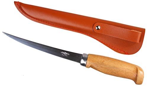 Mikado Filetiermesser mit Holzgriff und Einer von Klinge 15cm, Lederscheide, Flexible Klinge aus japanischen Edelstahl Mikado Filetiermesser mit Holzgriff und Einer von Klinge 15cm, Lederscheide, Flexible Klinge aus japanischen Edelstahl von Mikado