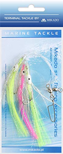Mikado Octopus Hair Rig 7,5cm, Hakengröße 2/0, mit Oktopussen und Federn in Chartreuse und Pink, DREI Haken Mikado Octopus Hair Rig 7,5cm, Hakengröße 2/0, mit Oktopussen und Federn in Chartreuse und Pink, DREI Haken von Mikado