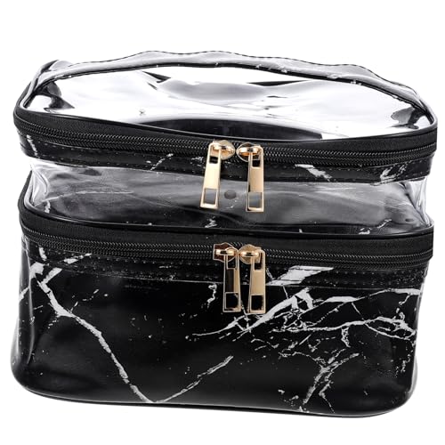 Mikinona Kosmetiktasche Aus Marmor Reißverschluss-Kosmetik-Organizer Durchsichtige Kosmetiktasche Klare Make-up-Tasche Schminktaschen Für Reisende Frauen Aufbewahrungstasche Polyester Black von Mikinona