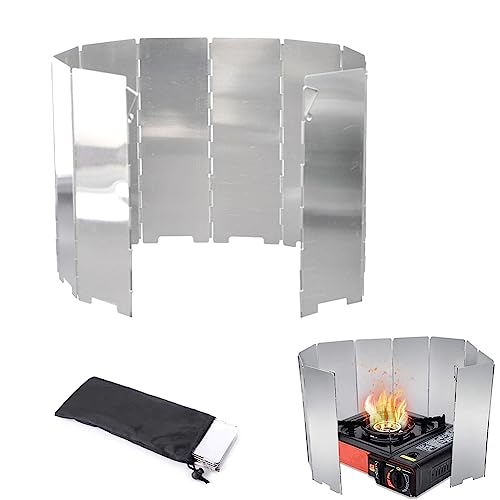 Campingkocher Windschutzscheibe, Faltbar Aluminium Windschutz, Faltbarer Windschutz für Gaskocher,10 Platten Aluminium Windschutzscheibe für BBQ Picknick Camping Ausrüstung von Mikiuly