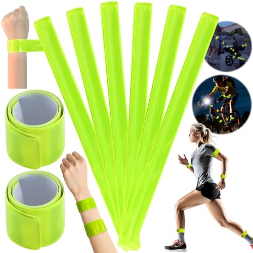 Mikqky 8 Stück Reflektierendes Handgelenkband, Elastisches Reflektierendes Armband, Reflektierend Neon Reflektorbänder, Armband Sicherheit Joggen, Schnapparmband Kinder (Fluoreszierendes Grün) von Mikqky