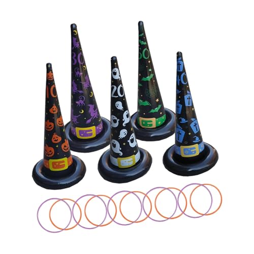 Milageto 15-teiliges Halloween-Ringwurfspiel, Halloween-Partyspiele, Partygeschenke, aufblasbare Hexenhüte für drinnen und draußen, Erwachsene und Kinder von Milageto