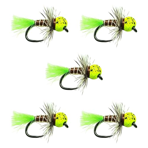 Milageto 5 Stück Wolfram Jig Kopffliege Nymphe an Haken Scharfe Unterwasserl Fluoreszierende professionelle Wetfliege Wolframperle für Lachs, Gelb Milageto 5 Stück Wolfram Jig Kopffliege Nymphe an Haken Scharfe Unterwasserl Fluoreszierende professionelle Wetfliege Wolframperle für Lachs, Gelb von Milageto