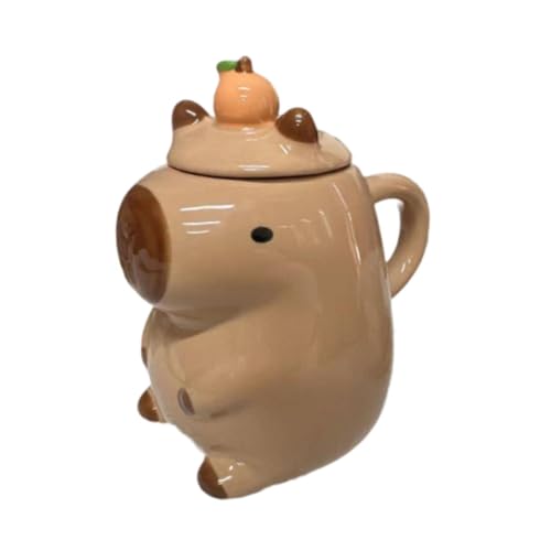 Milageto Cartoon-Capybara-Teetasse, Milchbecher mit Deckel, Cartoon-Tier, 450 ml, für Jungen und Mädchen, Kaffeetasse, Trinkbecher für Büro, Frauen, Männer von Milageto