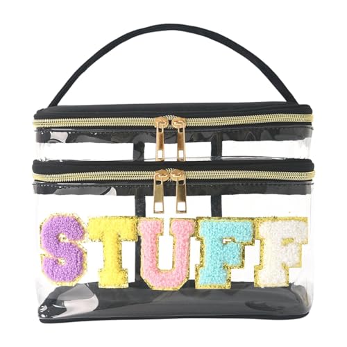 Milageto Chenille Letter Clear Makeup Bag Stuff Pouch PVC Glitter Cosmetic Handbag Stuff Cosmetic Bag mit Reißverschluss für Geschäftsreisen, Schwarz von Milageto