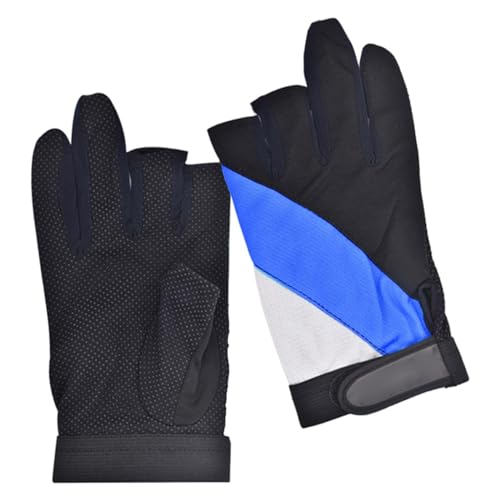 Milageto Handschuhe mit 3 Schnittfingern, Fingerschutzhandschuhe, atmungsaktiv, Angelzubehör, Fahrradhandschuhe, verstellbar, für Camping im Freien, Blau von Milageto