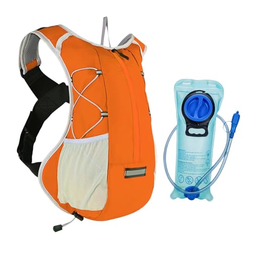 Milageto Trinkrucksack, Wasser-Tagesrucksack mit 2 l Trinkblase, Rucksack, reflektierender Trinkrucksack für Wandern, Camping, Motorrad , Orange von Milageto