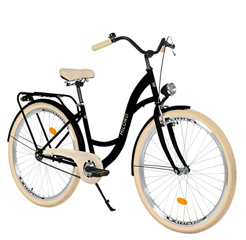 MILORD. 26 Zoll 1-Gang, schwarz und Creme, Komfort Fahrrad mit Rückenträger, Hollandrad, Damenfahrrad, Citybike, Cityrad, Retro, Vintage von MILORD