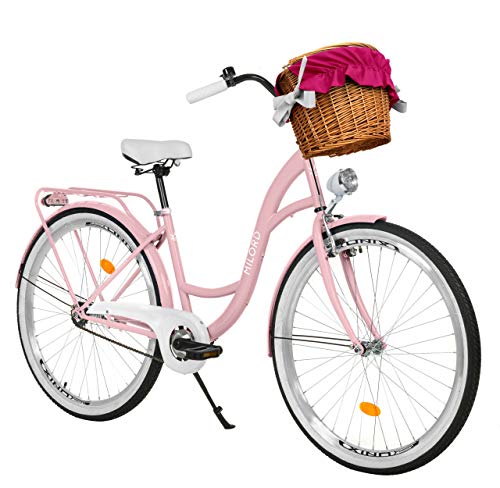 MILORD. 26 Zoll 1-Gang rosa Komfort Fahrrad mit Korb und Rückenträger, Hollandrad, Damenfahrrad, Citybike, Cityrad, Retro, Vintage von MILORD