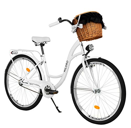 MILORD. 26 Zoll 1-Gang weiß Komfort Fahrrad mit Korb und Rückenträger, Hollandrad, Damenfahrrad, Citybike, Cityrad, Retro, Vintage von MILORD