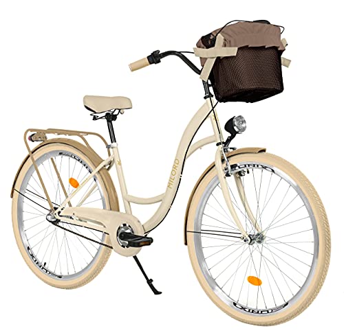 Milord. 26 Zoll 3-Gang Creme Braun Komfort Fahrrad mit Korb Hollandrad Damenfahrrad Citybike Cityrad Retro Vintage von MILORD