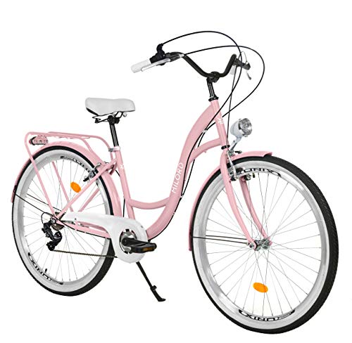 MILORD. 26 Zoll 7-Gang Rosa Komfort Fahrrad mit Rückenträger, Hollandrad, Damenfahrrad, Citybike, Cityrad, Retro, Vintage von MILORD