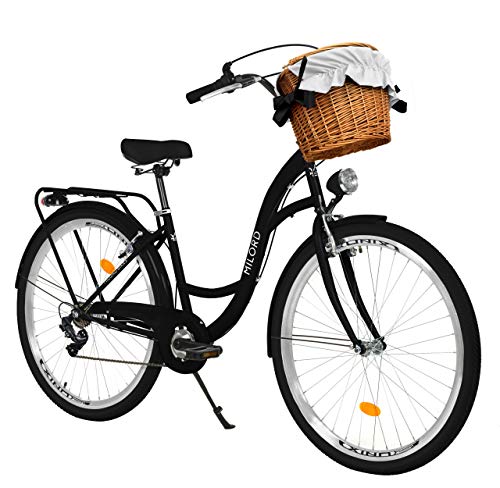 MILORD. 26 Zoll 7-Gang schwarz Komfort Fahrrad mit Korb und Rückenträger, Hollandrad, Damenfahrrad, Citybike, Cityrad, Retro, Vintage MILORD. 26 Zoll 7-Gang schwarz Komfort Fahrrad mit Korb und Rückenträger, Hollandrad, Damenfahrrad, Citybike, Cityrad, Retro, Vintage von MILORD