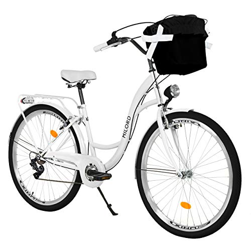 MILORD. 26 Zoll 7-Gang weiß Komfort Fahrrad mit Korb und Rückenträger, Hollandrad, Damenfahrrad, Citybike, Cityrad, Retro, Vintage MILORD. 26 Zoll 7-Gang weiß Komfort Fahrrad mit Korb und Rückenträger, Hollandrad, Damenfahrrad, Citybike, Cityrad, Retro, Vintage von MILORD
