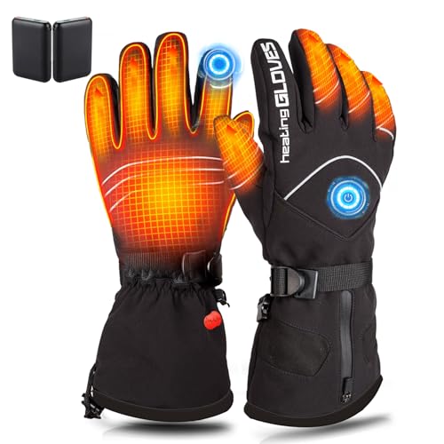 Mincoo Beheizbare Handschuhe Herren Damen mit 2 x 5v 5000mAh Wiederaufladbare Akkus Beheizte Handschuhe - 3 Einstellbarer Temperatur fur Ski Wandern Radfahren（L） von Mincoo