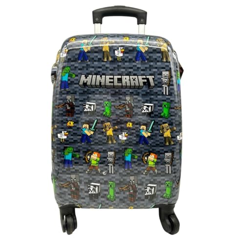 MINECRAFT Kabinenkoffer – 4 drehbare und multidirektionale Rollen, individuelle Doppelrollen, sehr robust, mit ausziehbarem Griff, 50 x 33 x 20 cm, bunt, 50 x 33 x 20 cm, Erweiterbarer Koffer mit von Minecraft