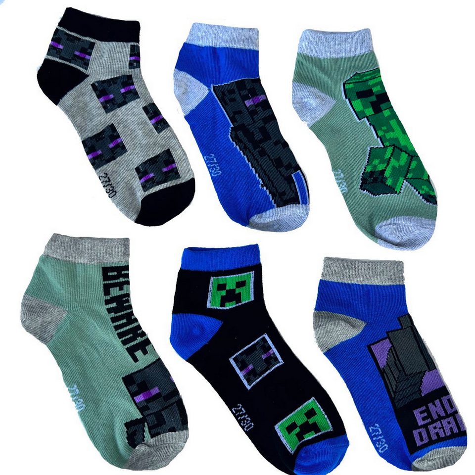 Minecraft Sneakersocken 6x Minecraft kurze Sneakersocken Jungen + Mädchen 27/30 31/34 35/38 von Minecraft