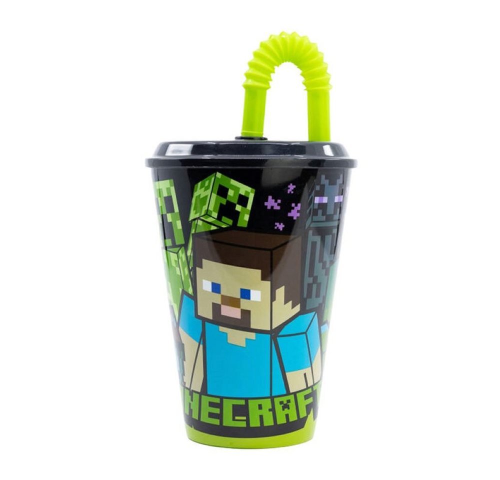 Minecraft Trinkflasche Schwarzer Wasserbecher 430 ml mit Strohhalm für Kinder von Minecraft