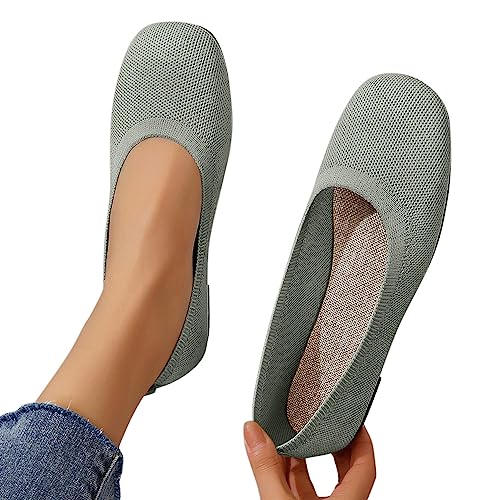 Minetom Damen Ballerina Slip On Schuhe rutschfest Stricken Sneaker Bequem Atmungsaktiv Sommer Sportlich Frauen Flache Schuhe Komfort Flats Schuhe B Hellgrün 37 EU von Minetom