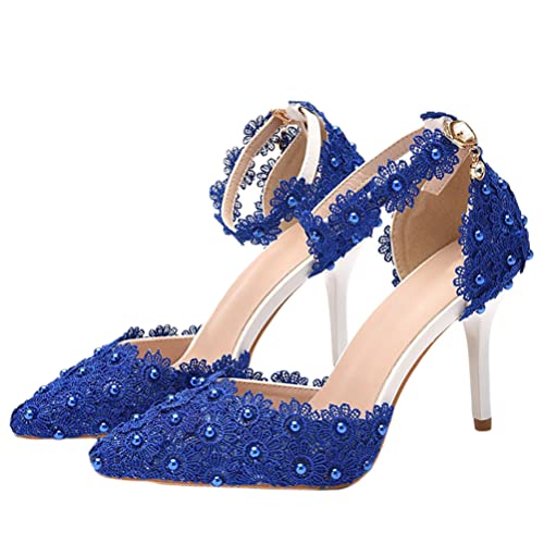 Minetom Damen Braut Hochzeit Abend Party Schuhe Frauen Spitzen Blume Stiletto High Heel Pumps Elegante Kleid Brautschuhe B Blau 39 EU Minetom Damen Braut Hochzeit Abend Party Schuhe Frauen Spitzen Blume Stiletto High Heel Pumps Elegante Kleid Brautschuhe B Blau 39 EU von Minetom
