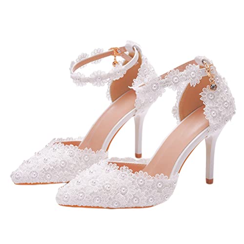 Minetom Damen Braut Hochzeit Abend Party Schuhe Frauen Spitzen Blume Stiletto High Heel Pumps Elegante Kleid Brautschuhe B Weiß 43 EU Minetom Damen Braut Hochzeit Abend Party Schuhe Frauen Spitzen Blume Stiletto High Heel Pumps Elegante Kleid Brautschuhe B Weiß 43 EU von Minetom