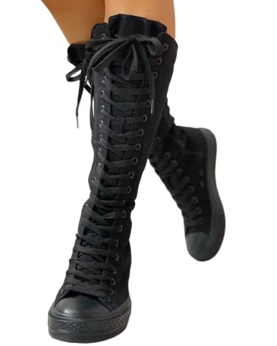 Minetom Damen Hohe Schnüren Leinwandstiefel Lange Segeltuch Stiefel Weiß Schwarz Leinenschuhe Reißverschluss Hohe Segeltuchschuhe A Schwarz 37 EU Minetom Damen Hohe Schnüren Leinwandstiefel Lange Segeltuch Stiefel Weiß Schwarz Leinenschuhe Reißverschluss Hohe Segeltuchschuhe A Schwarz 37 EU von Minetom