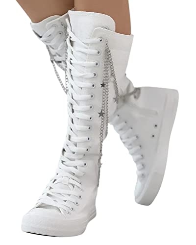Minetom Damen Hohe Schnüren Leinwandstiefel Lange Segeltuch Stiefel Weiß Schwarz Leinenschuhe Reißverschluss Hohe Segeltuchschuhe C Weiß 39 EU Minetom Damen Hohe Schnüren Leinwandstiefel Lange Segeltuch Stiefel Weiß Schwarz Leinenschuhe Reißverschluss Hohe Segeltuchschuhe C Weiß 39 EU von Minetom