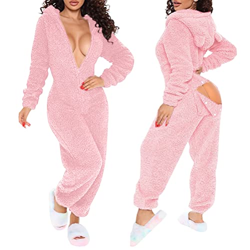 Minetom Damen Jumpsuit Fleece Schlafanzug Einteiler Winter Warm Kuschelig Onesie Lang Schlafoverall Pyjama Arsch Ausschnitt Flauschig Hausanzug Mit Kapuze & Reißverschluss B Rosa M Minetom Damen Jumpsuit Fleece Schlafanzug Einteiler Winter Warm Kuschelig Onesie Lang Schlafoverall Pyjama Arsch Ausschnitt Flauschig Hausanzug Mit Kapuze & Reißverschluss B Rosa M von Minetom