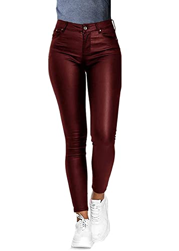 Minetom Damen Lederhose Sexy PU Leder Look Skinny Leggings Hochwertige High Waist Stretch Optik Schwarz Schlank Hose Kunstlederhose Treggins Push Up Effekt Pants Jeanshose A Weinrot 3XL Minetom Damen Lederhose Sexy PU Leder Look Skinny Leggings Hochwertige High Waist Stretch Optik Schwarz Schlank Hose Kunstlederhose Treggins Push Up Effekt Pants Jeanshose A Weinrot 3XL von Minetom