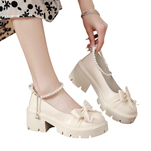 Minetom Damen Mädchen Klobige Plattform Mary Jane Schuhe Runde Zehen Bowknot Perlen Plattform Pumps Lackleder Party Schuhe Beige 37 EU Minetom Damen Mädchen Klobige Plattform Mary Jane Schuhe Runde Zehen Bowknot Perlen Plattform Pumps Lackleder Party Schuhe Beige 37 EU von Minetom