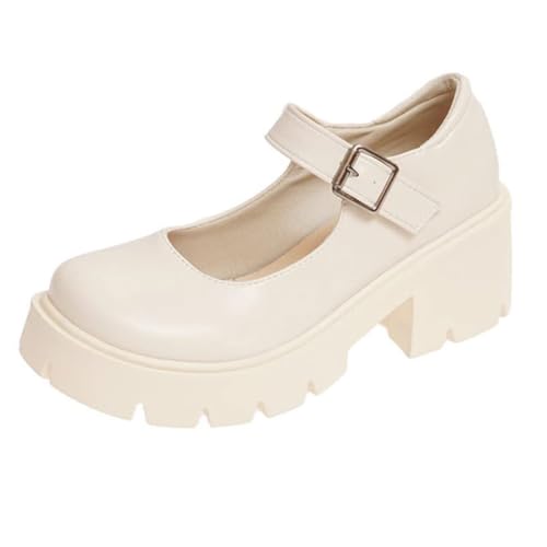 Minetom Damen Mädchen Klobige Plattform Mary Jane Schuhe Schnallenriemen Retro Runder Zeh Plattform Pumps Chunky Lackleder Party Kleid Schuhe Beige 41 EU Minetom Damen Mädchen Klobige Plattform Mary Jane Schuhe Schnallenriemen Retro Runder Zeh Plattform Pumps Chunky Lackleder Party Kleid Schuhe Beige 41 EU von Minetom