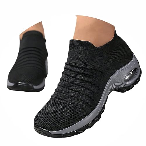 Minetom Damen Mesh Laufschuhe Slip On Turnschuhe Sportschuhe Sneaker Running Tennis Schuhe Straßenlaufschuhe Leichtgewichts Atmungsaktiv Walkingschuhe Outdoor Fitness Jogging B1 Schwarz Grau 41 EU von Minetom