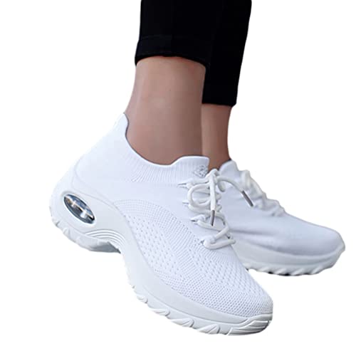 Minetom Damen Mesh Laufschuhe Turnschuhe Sportschuhe Sneaker Running Tennis Schuhe Straßenlaufschuhe Dämpfung Leichtgewichts Atmungsaktiv Walkingschuhe Outdoor Fitness Jogging A Weiß 41 EU von Minetom