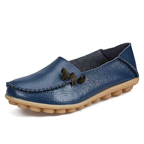 Minetom Damen Mokassin Bootsschuhe Kunstleder Loafers Fahren Flache Schuhe Halbschuhe Slippers Erbsenschuhe Freizeitschuhe A Marine 40 EU von Minetom